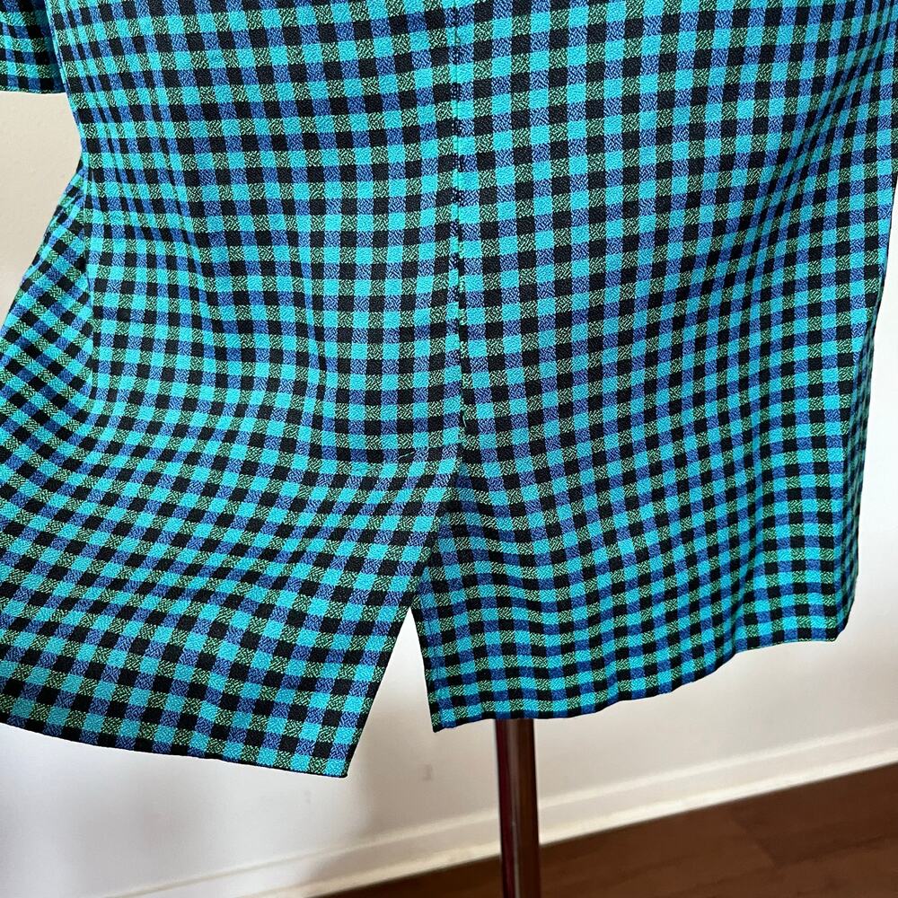 Vintage 90s Green Blue Gingham Mini Dress // Size Medium - Picture 4 of 5